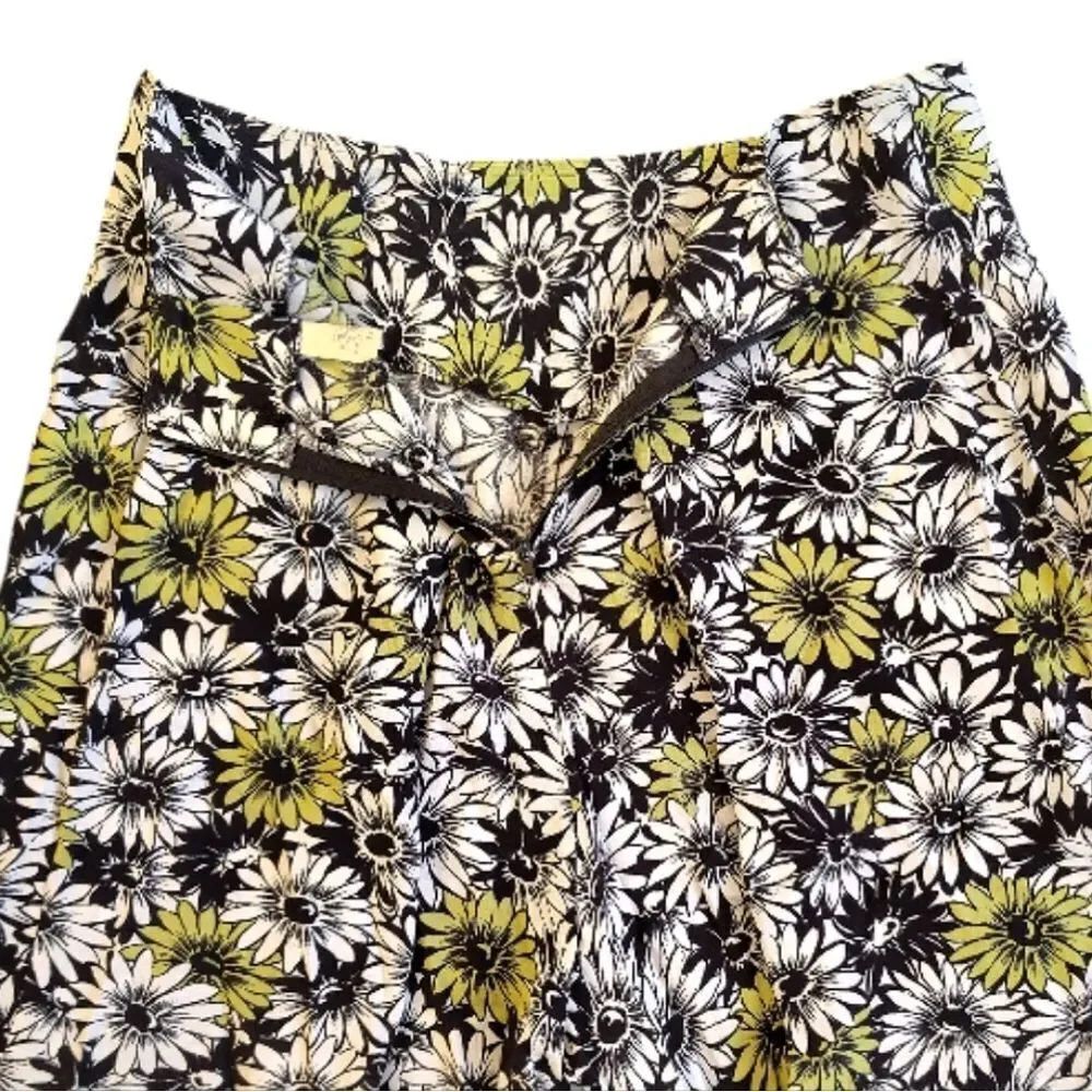 VTG 80s Floral Wrap Skort High Waist‎ Yellow Black White Rayon SZ 14 *Medium